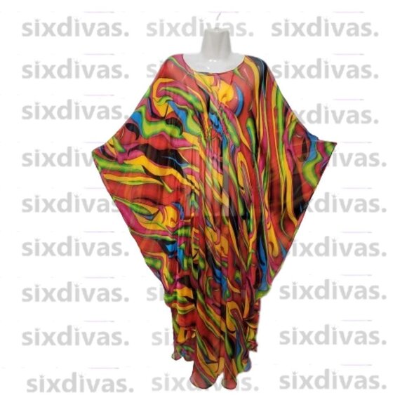 Silk Kaftan Multicolor Dress Caftan Tunic Silk Cover Up Silk… - Picture 3 of 9